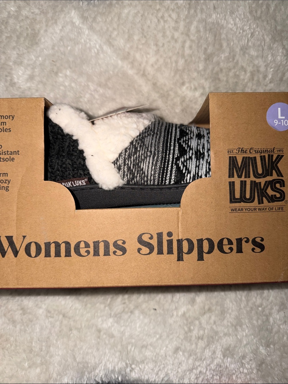 Muk Luks Women's Black & White Patterned Sherpa Slippers